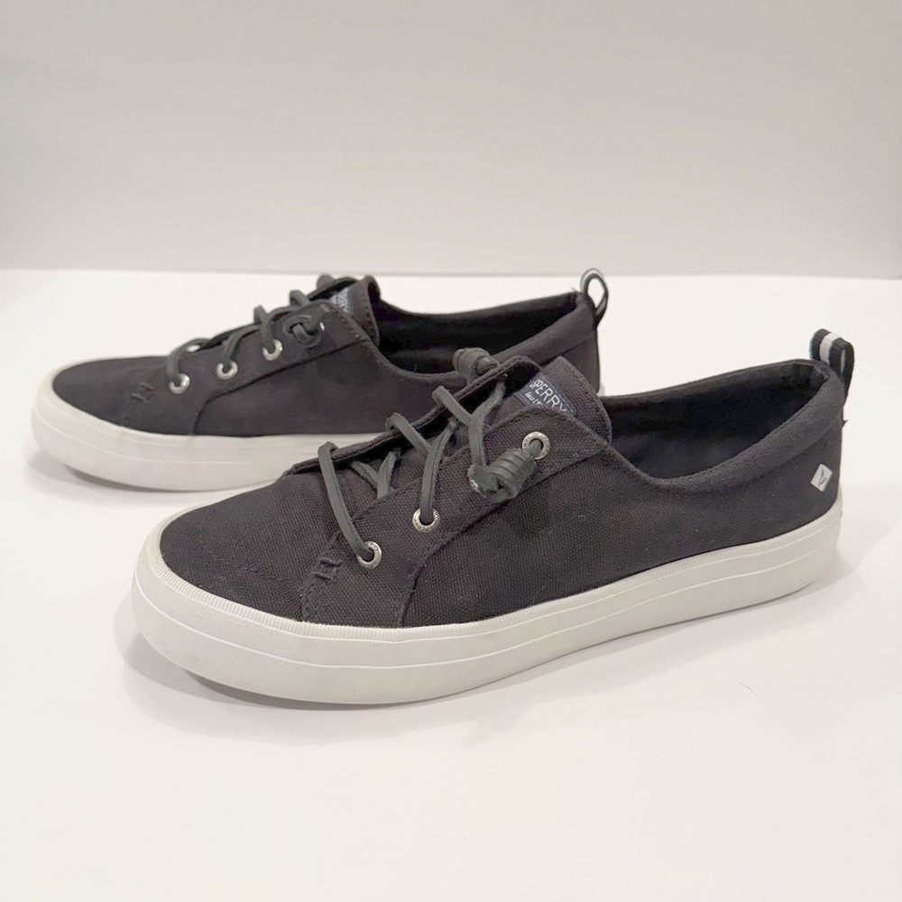 Sperry Crest Vibe Women 9 Black Sneakers Slip On Canvas Casual STS99251